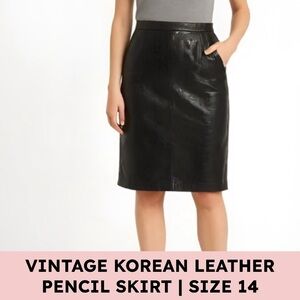 Evan Davies Croc Embossed Leather Pencil Skirt Black High Waist Vintage 14